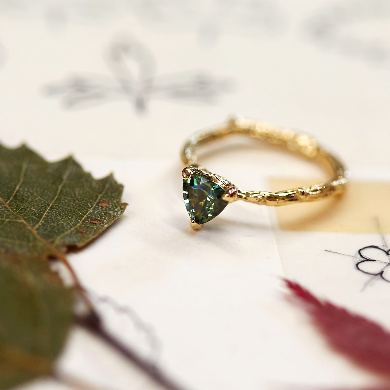 alex monroe forest green trillion ring